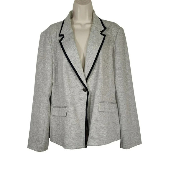 Company by Ellen Tracy Blazer Jacket Women Size XL Heather Gray Navy Blue FLAWS - Picture 1 of 10